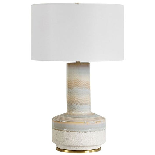 Lampa stolowa o spokojnej linii z dopracowana sylwetka w odcieniu bieli