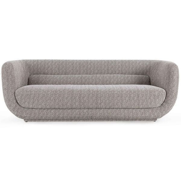 Sofa tapicerowana o lekkiej bryle z wyraznym zarysem w odcieniu szarosci